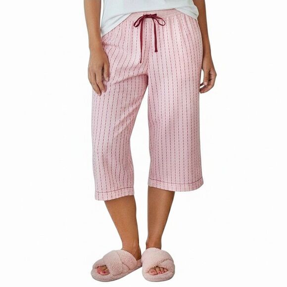 DKNY by Donna Karan Pink Magenta Embroidered Wide Leg Capri Pajama Pants Sz M - Picture 1 of 12